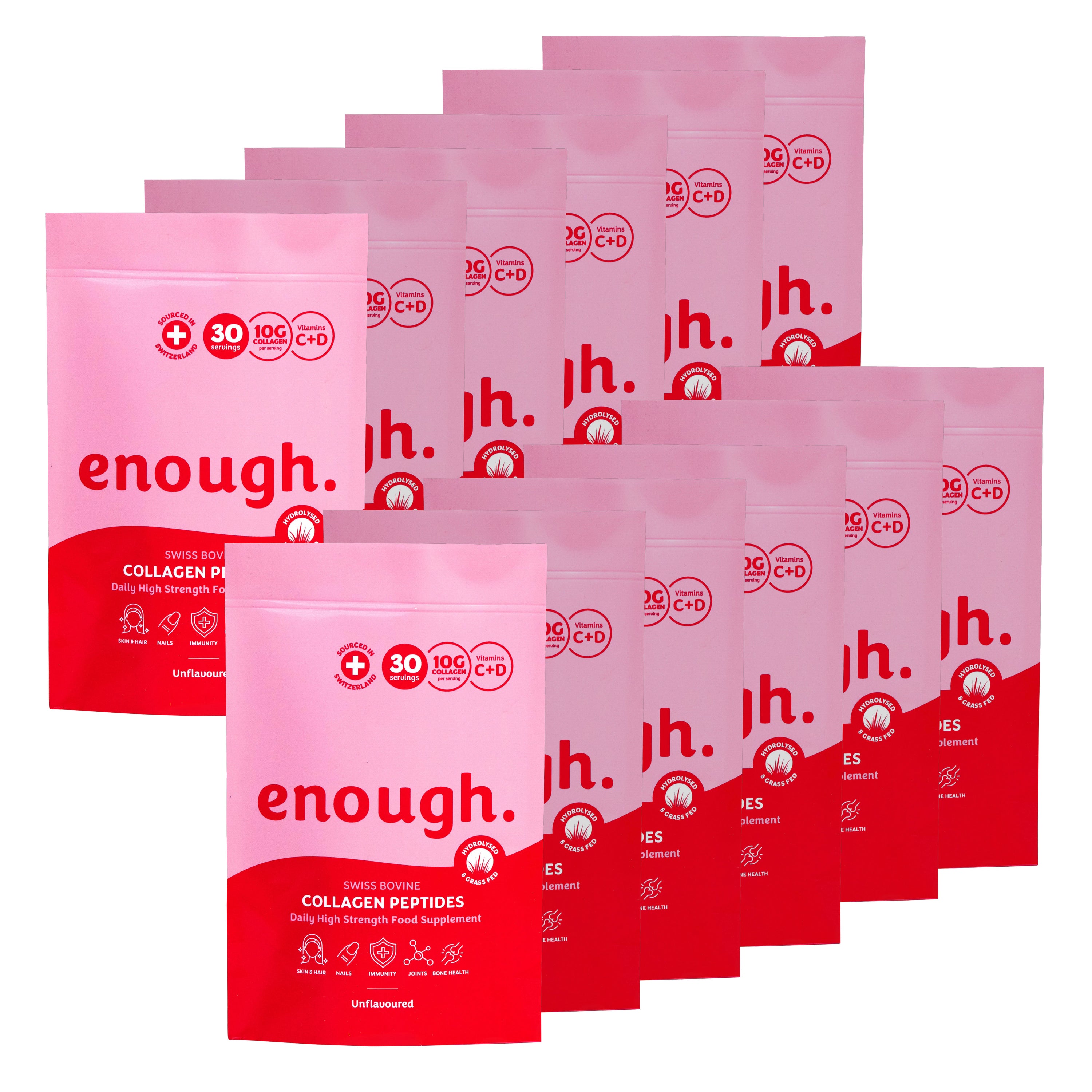 Collagen Supplement multi pack of 12. One year's supply (360 days) of Enough Collagen