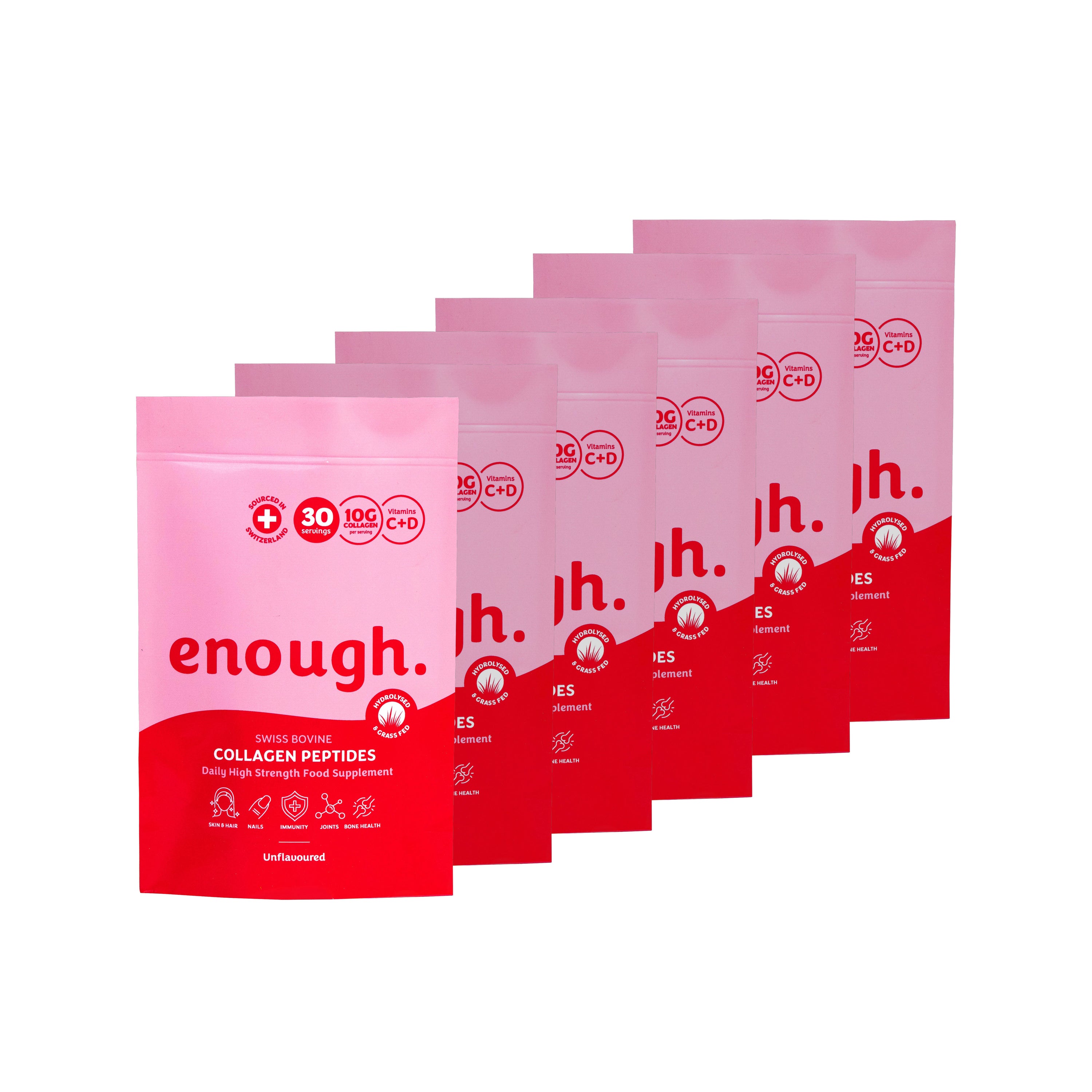 Collagen powder bulk pack of 6 bags of unflavoured collagen peptides.