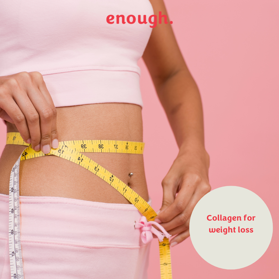 Woman with a measuring tape measuring her waist circumference
