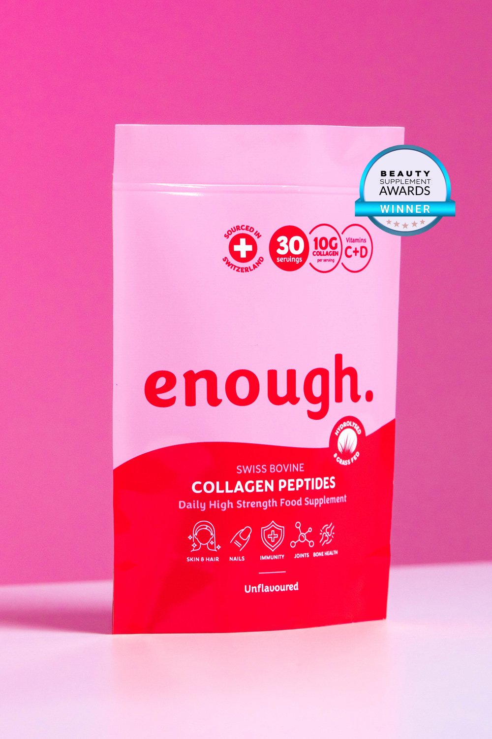 Collagen Supplements UK pack of 30 servings with Vitamin C and Vitamin D from Enough Wellness.