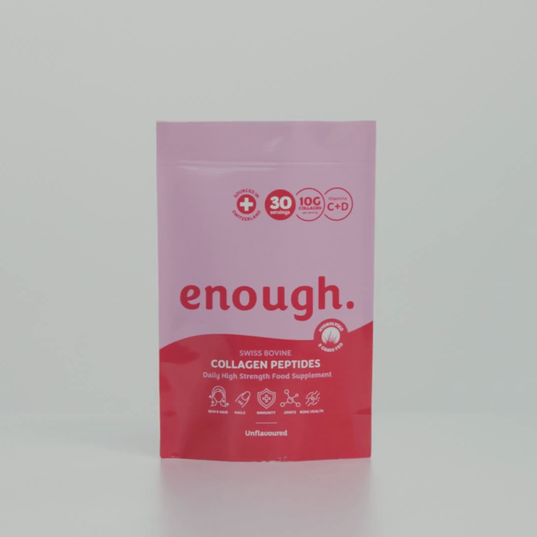 collagen peptides video showing premium Swiss bovine collagen being added to fresh drinks and foods